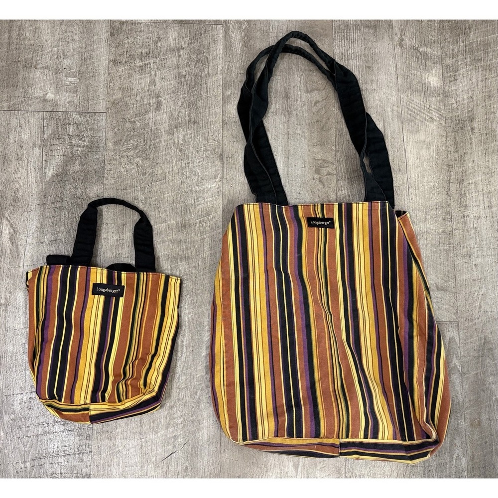 Longaberger Striped Cotton Canvas Small Tote Bag/Purse
